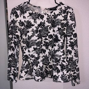 Black and White Floral Peplum Top